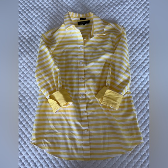 Jones New York Yellow and White Casual Button Down Shirt - Picture 10 of 12